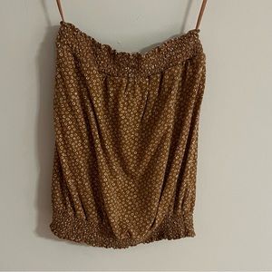 Anthropologie brown patterned tube top with smocked waist